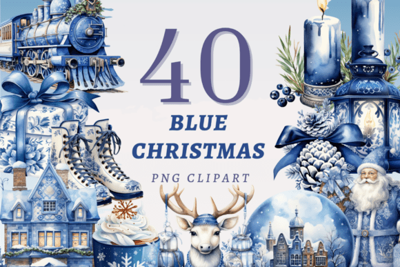 Blue Christmas PNG Bundle: Premium Illustrations