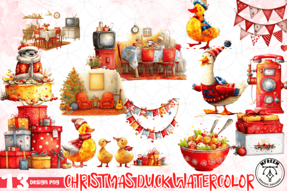 Christmas Duck Watercolor PNG for Illustrations