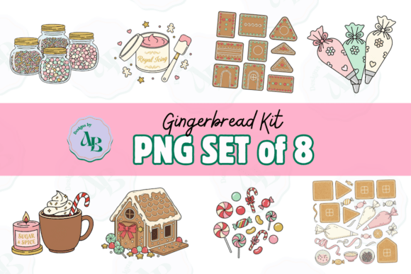 Christmas Gingerbread House Kit PNG Set: Festive Illustrations