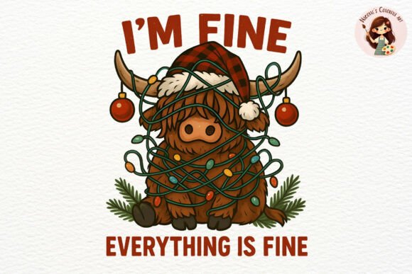 Christmas Highland Cow PNG for Festive Illustrations