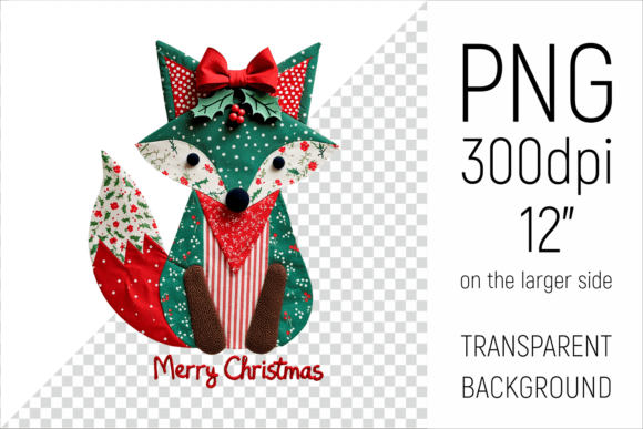 Christmas Patchwork Fox Clipart for Illustrations