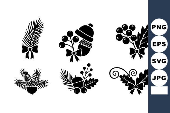 Christmas Pine Cones and Holly Berry Dec Illustrations