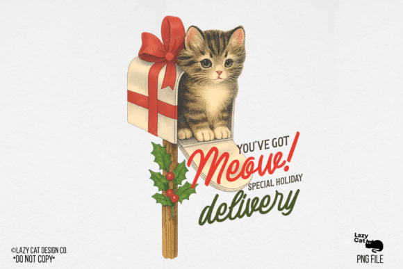 Christmas Vintage Cat PNG: Illustrations for Branding