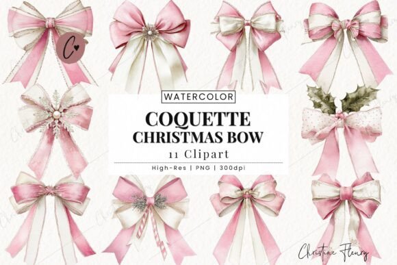 Coquette Christmas Bow Clipart Bundle: Illustrations