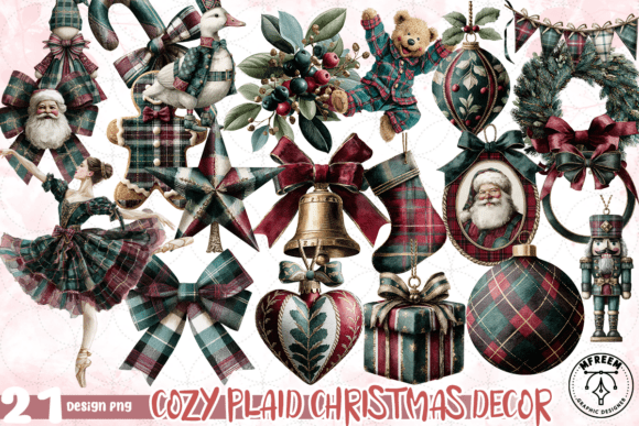 Cozy Plaid Christmas Decor Clipart PNG: Illustrations for Festive Blogs