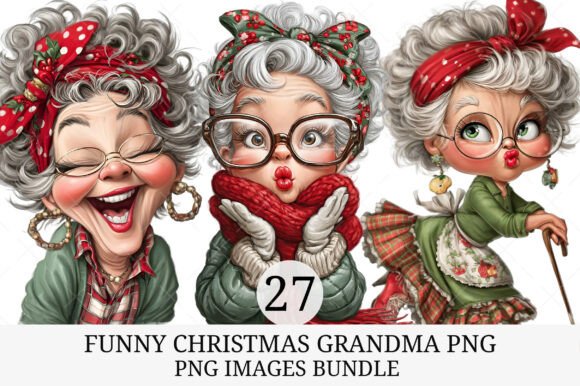 Funny Christmas Grandma PNG: Festive Illustrations for Crafters