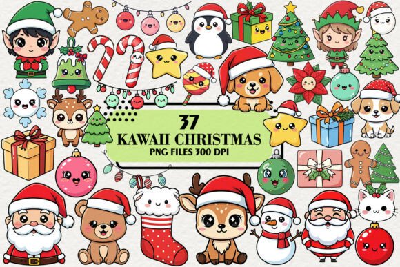 Kawaii Twinkle Christmas Clipart: Illustrations