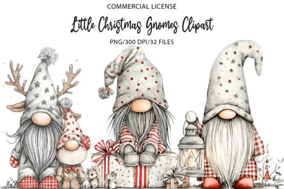 Little Christmas Gnomes Clipart: Whimsical Illustrations