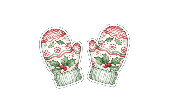 Pair of Christmas Themed Mittens: Illustrations for Festive Blogs