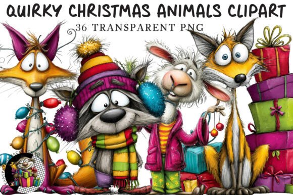 Quirky Christmas Animals Clipart: Festive Illustrations