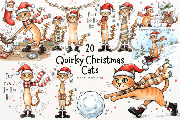 Quirky Doodle Christmas Cat Clipart Review