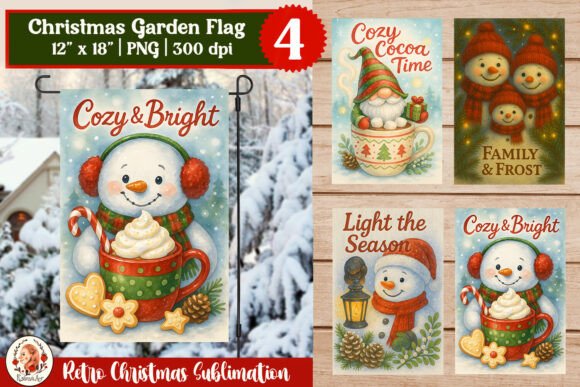 Retro Christmas Flag Sublimation Illustrations
