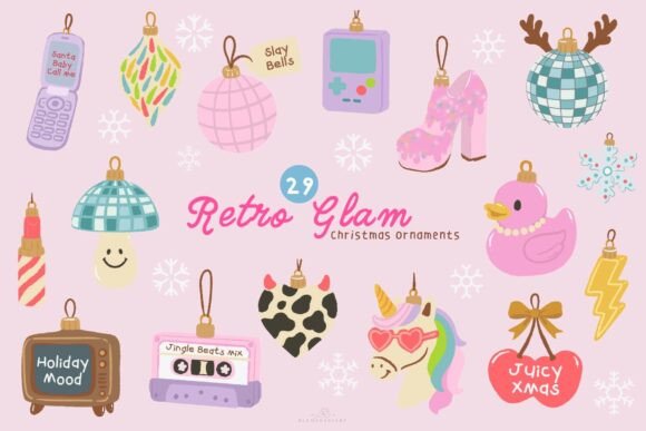 Retro Glam Christmas Ornaments Clipart: A Designer’s Review