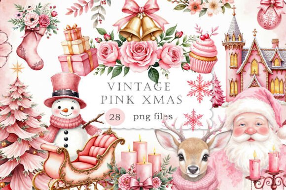 Vintage Pink Christmas Watercolor Illustrations Review