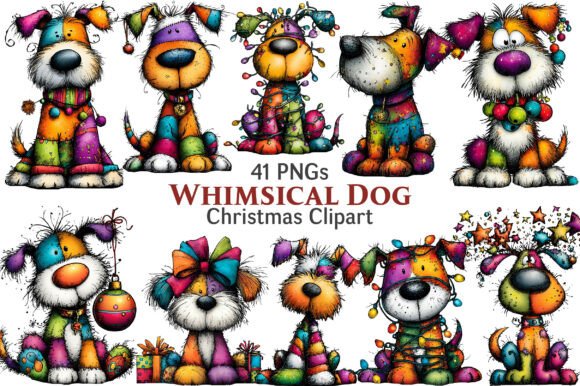 Whimsical Christmas Dog Clipart: Festive Illustrations