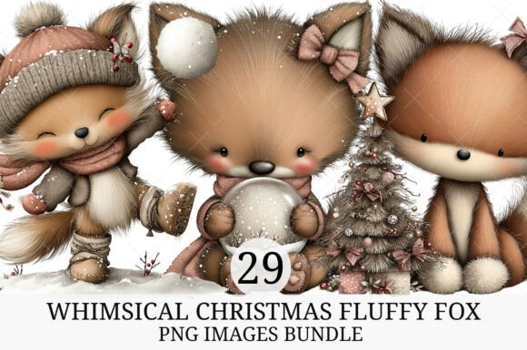 Whimsical Christmas Fluffy Fox Clipart for Illustrations