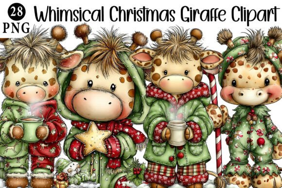 Whimsical Christmas Giraffe Clipart for Illustrations