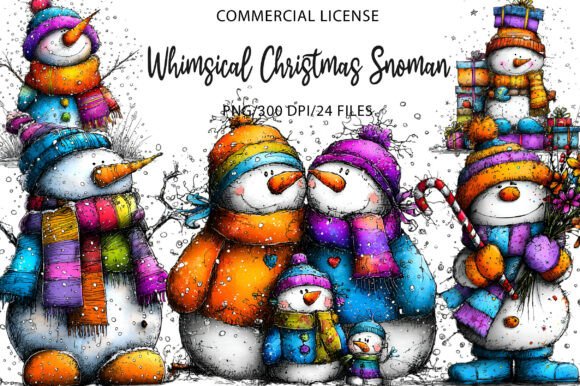 Whimsical Christmas Snoman Clipart for Illustrations