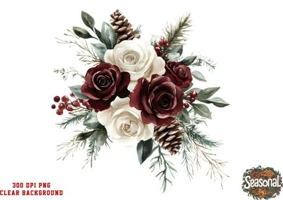 Winter Rose Floral Christmas Bouquet Cli Illustrations