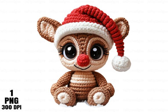 Yarn Crochet Christmas Reindeer PNG for Illustrations